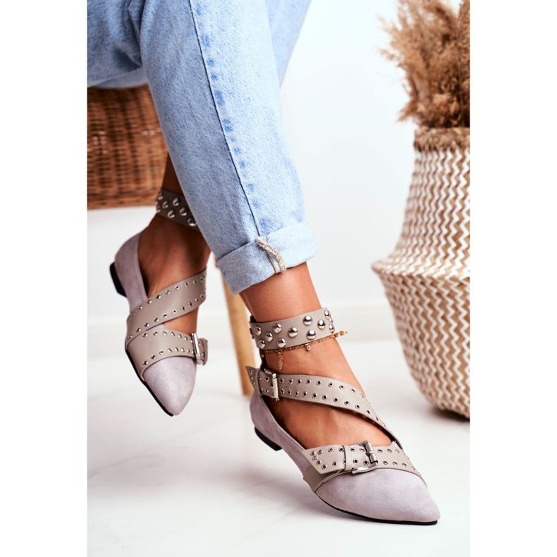 Lu Boo Ballerina In Spitz Pruhované Nýty Šedá Esteria 2