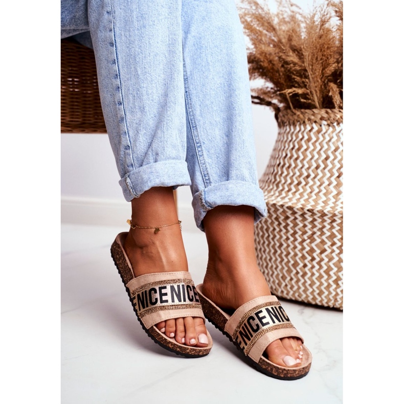 EVento Dámské béžové žabky BeNice na korku s kamínky béžový 2