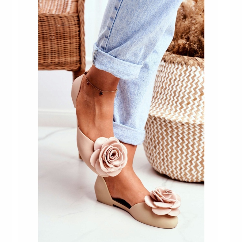 LU BOO Gumové balerínky Meliski Flowers Beige Esther béžový 1