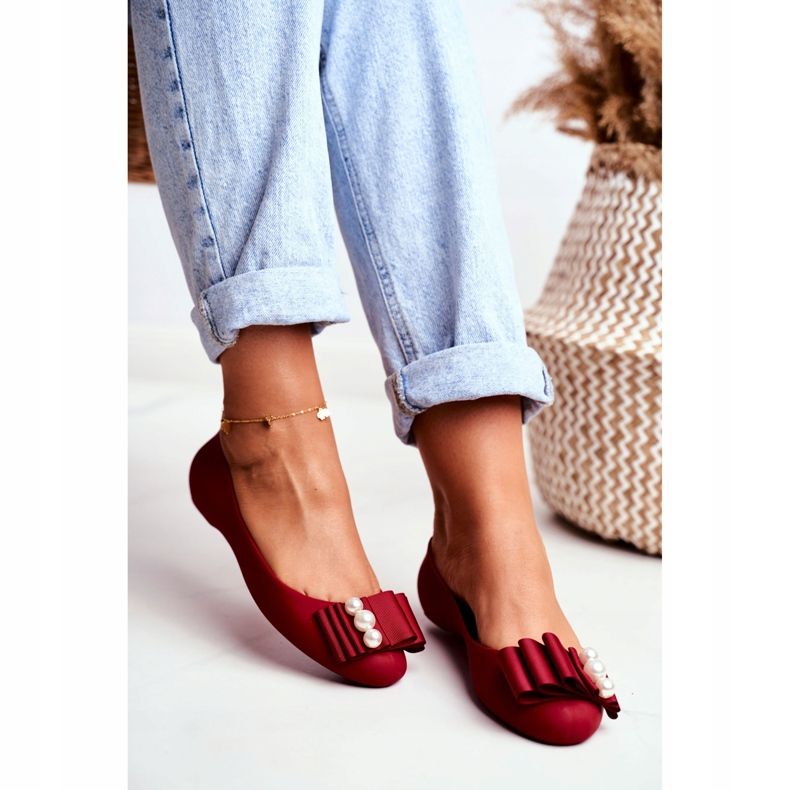 LU BOO Gumové balerínky Meliski se luky Red Joleen červené 2 LU BOO Gumové balerínky Meliski se luky Red Joleen červené 2