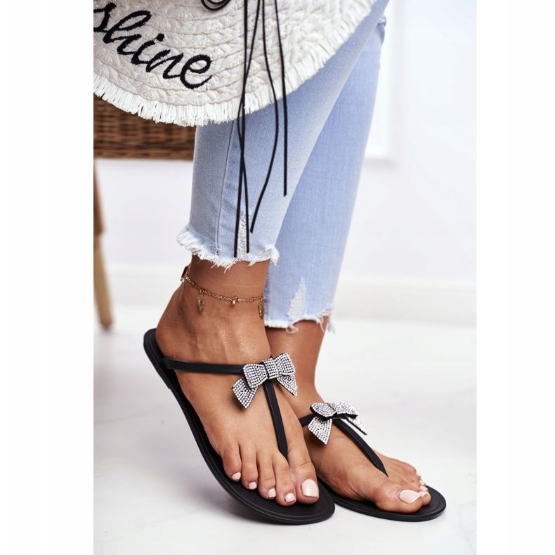 LU BOO Dámské gumové pantofle černé žabky Mašle Georgia černá 2