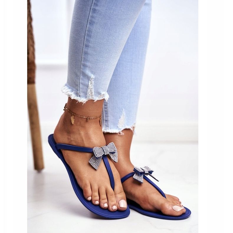 LU BOO Dámské gumové pantofle Navy Blue Žabky Mašle Georgia námořnická modrá 1