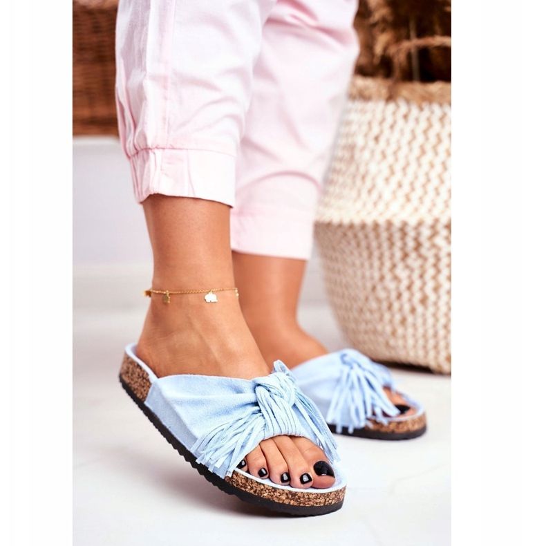 BUGO Dámské modré pantofle na Cork Fringe Marina modrý 2 BUGO Dámské modré pantofle na Cork Fringe Marina modrý 2