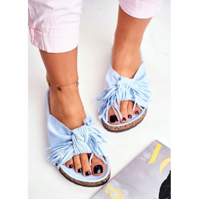 BUGO Dámské modré pantofle na Cork Fringe Marina modrý 1 BUGO Dámské modré pantofle na Cork Fringe Marina modrý 1