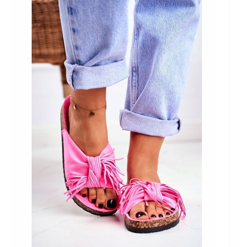 BUGO Dámské růžové žabky Fluo na Cork Fringe Marina růžový 2