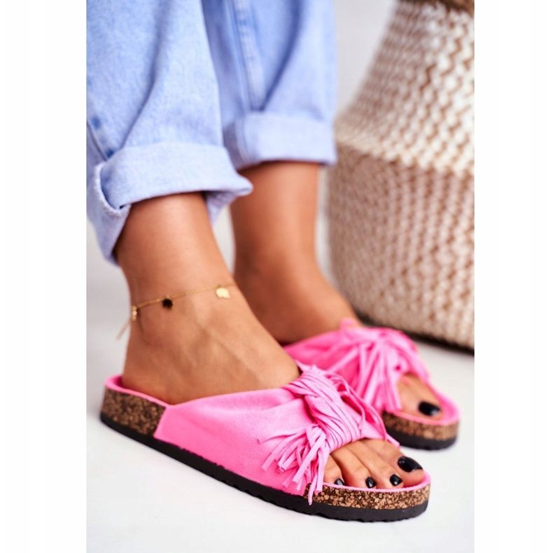 BUGO Dámské růžové žabky Fluo na Cork Fringe Marina růžový 1