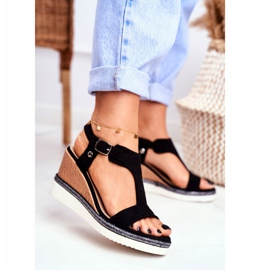 BUGO Dámské sandály na klínku černé Rosa černá 2 BUGO Dámské sandály na klínku černé Rosa černá 2