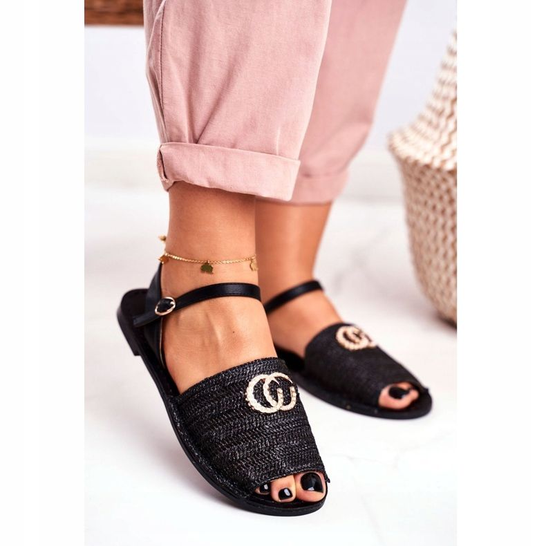 Černé dámské ploché sandály Lu Boo pletená Felicia černá 1
