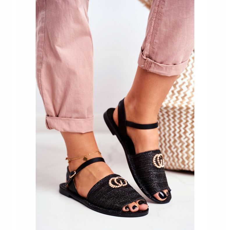 Černé dámské ploché sandály Lu Boo pletená Felicia černá 2
