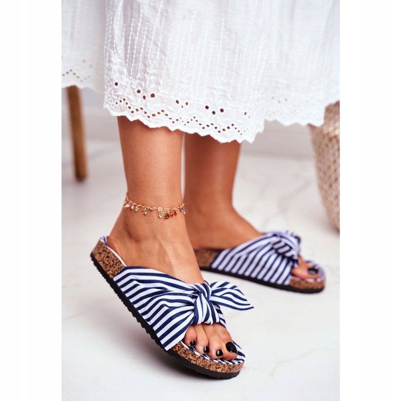BUGO Dámské pantofle s mašlemi Pin-up Navy Blue Verrone bílý námořnická modř 1