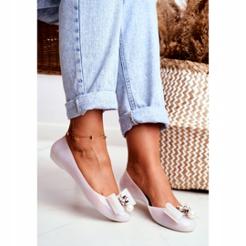 LU BOO Gumové balerínky Bílé Meliski Mašle Pearl Millie bílý 2