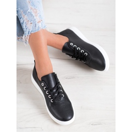 SHELOVET Prolamované tenisky s eko kůží černá 1