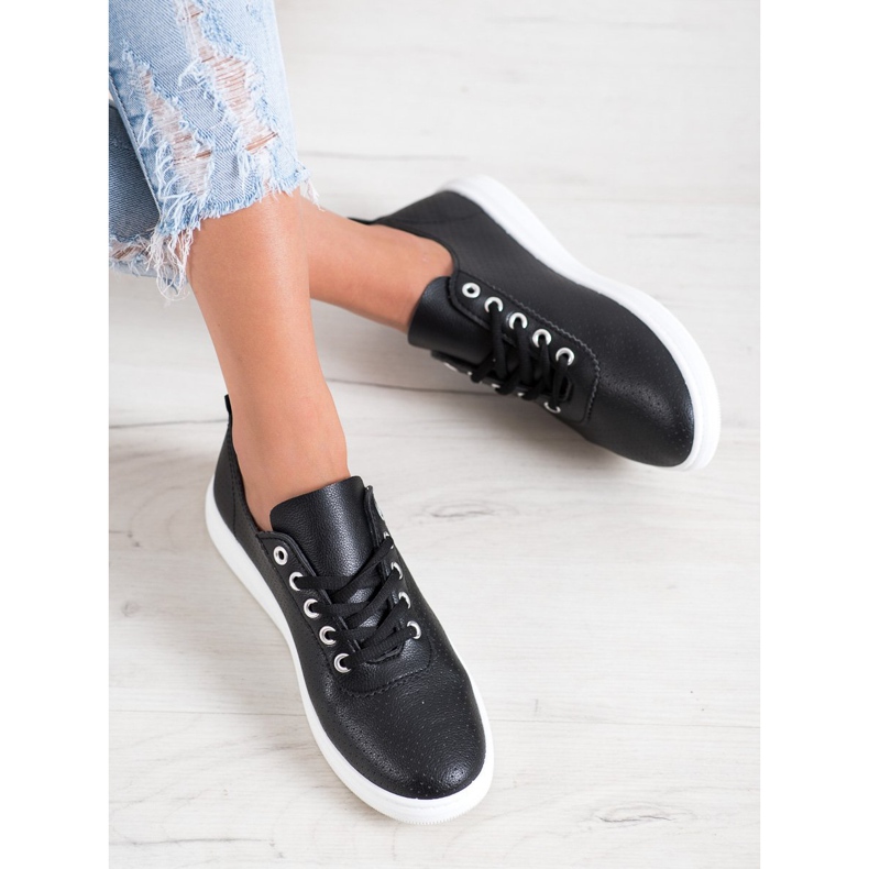 SHELOVET Prolamované tenisky s eko kůží černá 1