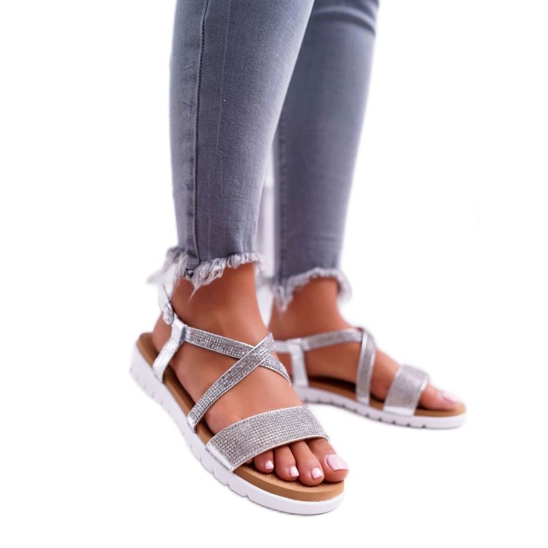 Dámské sandály Lu Boo s kubickým zirkonem 406-5 Silver Stella šedá 1