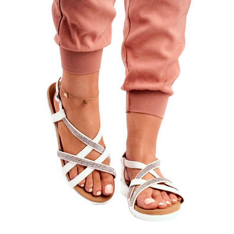 Dámské sandály Lu Boo s kubickým zirkonem 406-6 bílé Feen bílý šedá 3