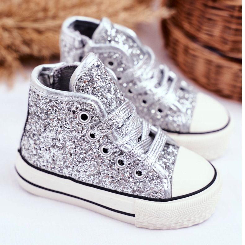FRROCK Dětské tenisky High Shiny Silver Ally stříbro 2