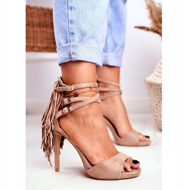 LU BOO Dámské sandály na vysokém podpatku, béžový karneval 1