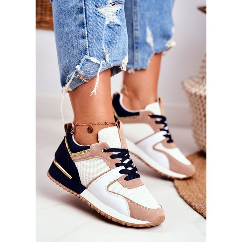 EVE Dámské sportovní boty béžové zlaté prvky Clementine bílý hnědý zlatý 1