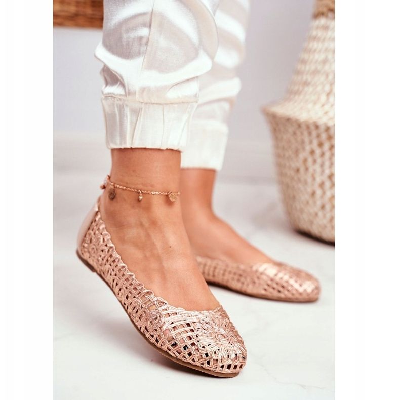 Dámské balerínky Lu Boo Rose Gold prolamované pletené nošení růžový 1