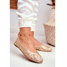 Lu Boo Dámské balerínky se zlatým prolamovaným pletením 2