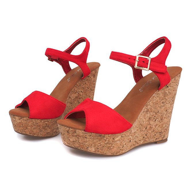 Sandály na klínku Cork 5H5654 Red červený 1