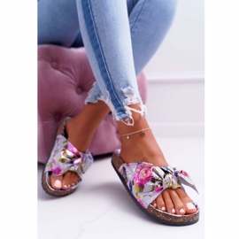 PS1 Dámské šedé pantofle na korkových květinách Wendy's Bow růžový šedá 1
