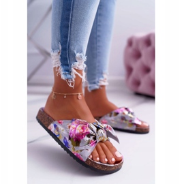 PS1 Dámské šedé pantofle na korkových květinách Wendy's Bow růžový šedá 2 PS1 Dámské šedé pantofle na korkových květinách Wendy's Bow růžový šedá 2