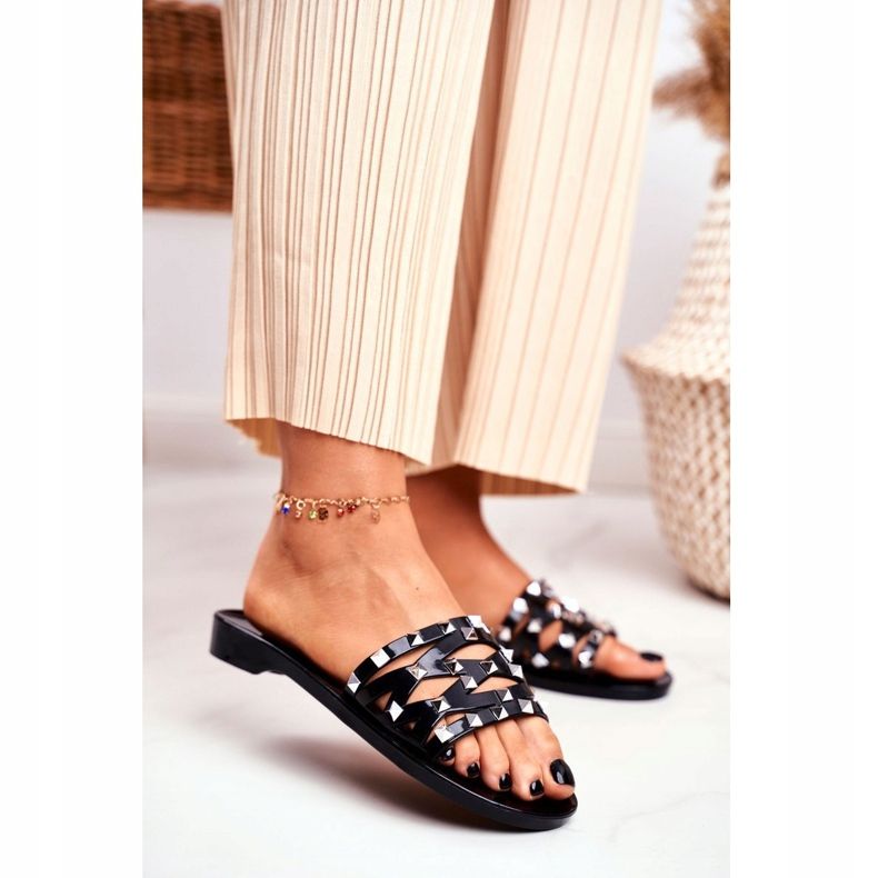 LU BOO Dámské černé pantofle gumové patty cvočky černá 1