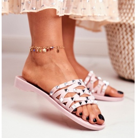 LU BOO Dámské růžové pantofle gumové patty cvočky růžový 1