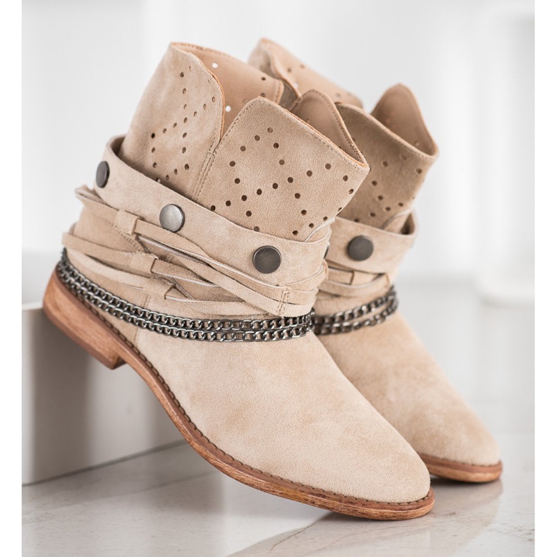 Bella Paris Boty s ozdobnými pruhy béžový 2