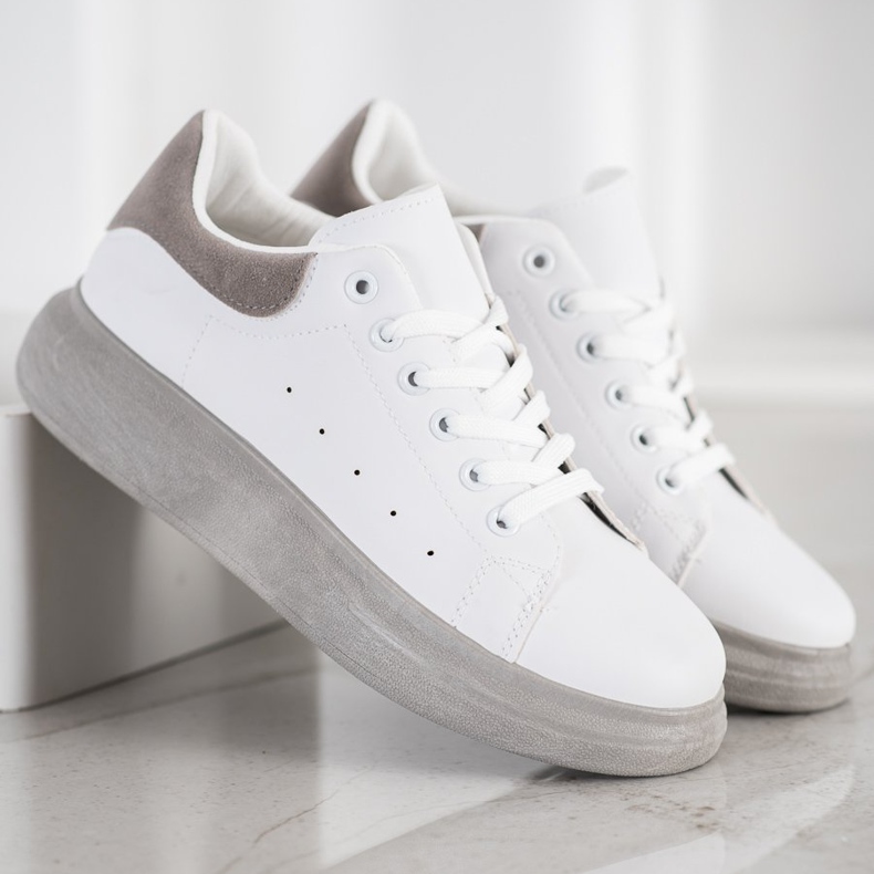 SHELOVET Tenisky Na Šedé Platformě bílý šedá 2