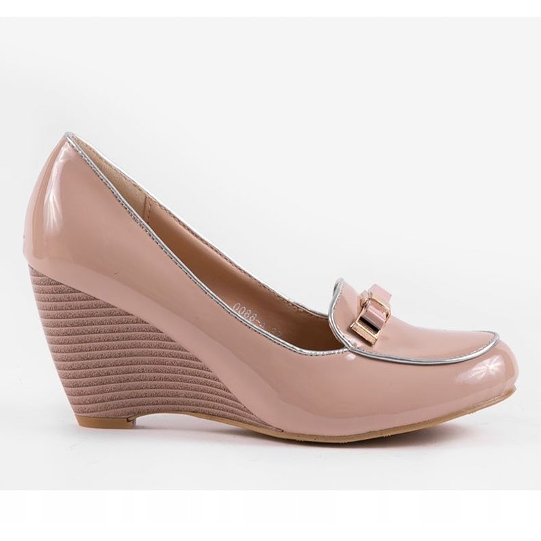 Béžové klínové lodičky s mašlí 0088-4 béžový hnědý 1