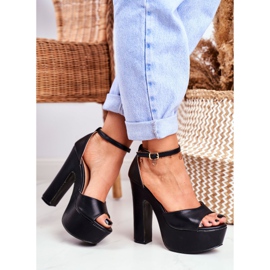 LU BOO Vysoké černé sandály na platformě Bar HighShoes černý 2