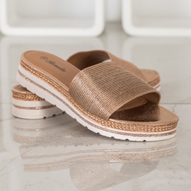 Renda Lesklé zlaté pantofle zlatý 2