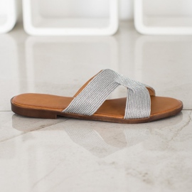 SHELOVET Stylové stříbrné pantofle šedá 2