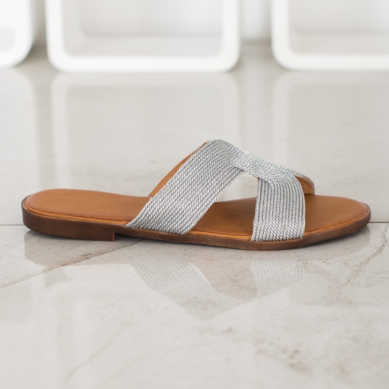 SHELOVET Stylové stříbrné pantofle šedá 2