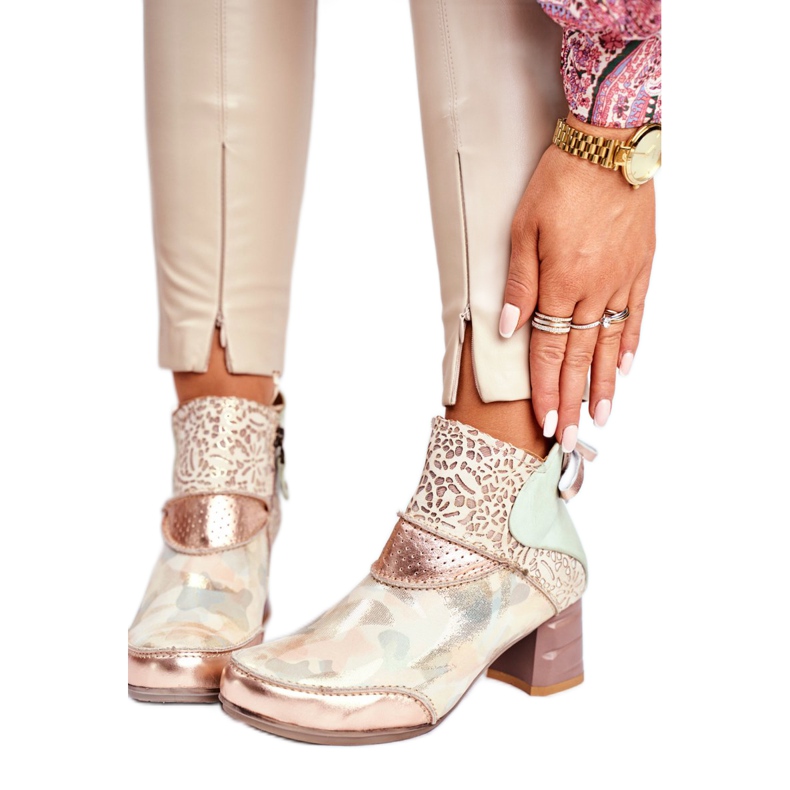 Dámské kozačky na vysokém podpatku Maciejka béžová 03410-04 béžový zelená zlatý 2