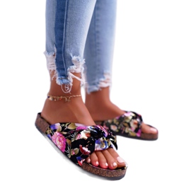 SEA Dámské černé pantofle na korkových květinách Wendy's Bow černá fialový růžový zlatý 1