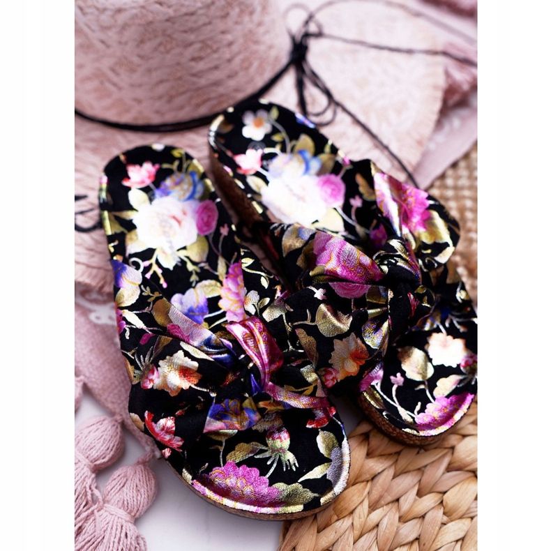 SEA Dámské černé pantofle na korkových květinách Wendy's Bow černá fialový růžový zlatý 3