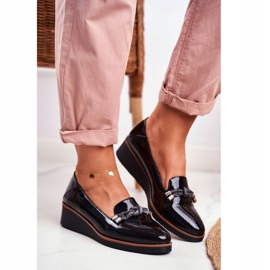 Vinceza Dámské černé mokasíny lakované na klínu Abba černá 1