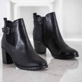 Evento Kožené kotníkové boty na vysokém podpatku černá 1