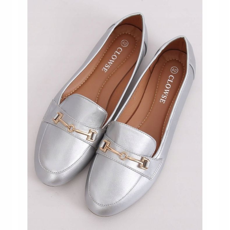 Stříbrné metalické mokasíny 9F176 Silver stříbro šedá 1