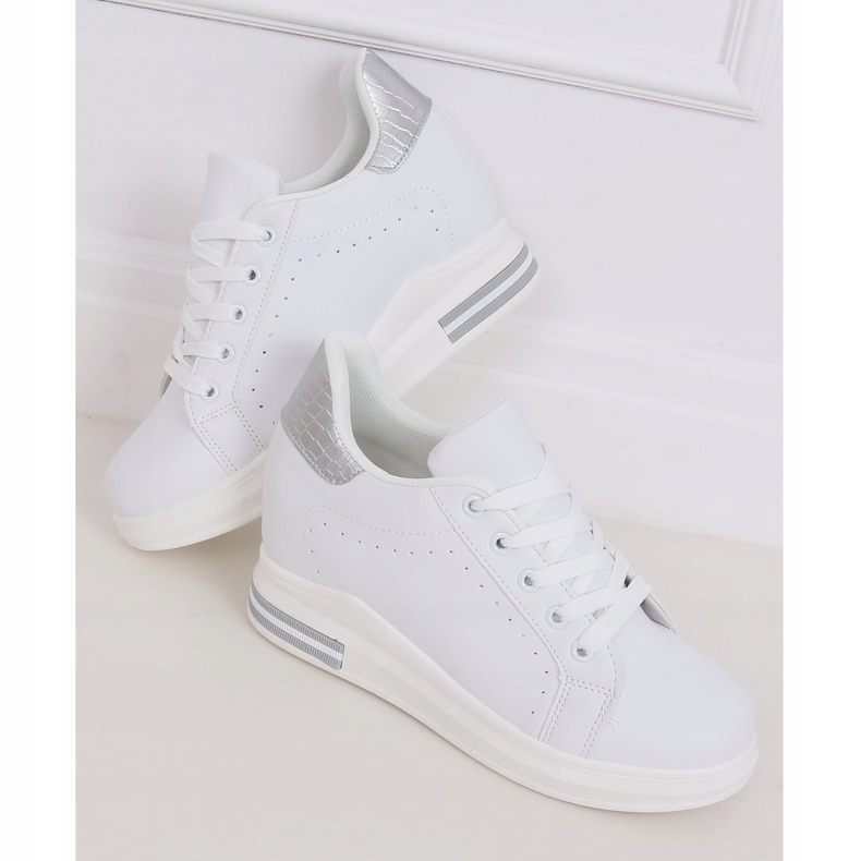 Bílé tenisky MY-0367 WHITE / SILVER na skrytém klínu bílý 2