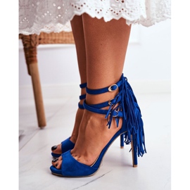 LU BOO Dámské sandály na vysokém podpatku Gladiator Blue Carnival modrý 1