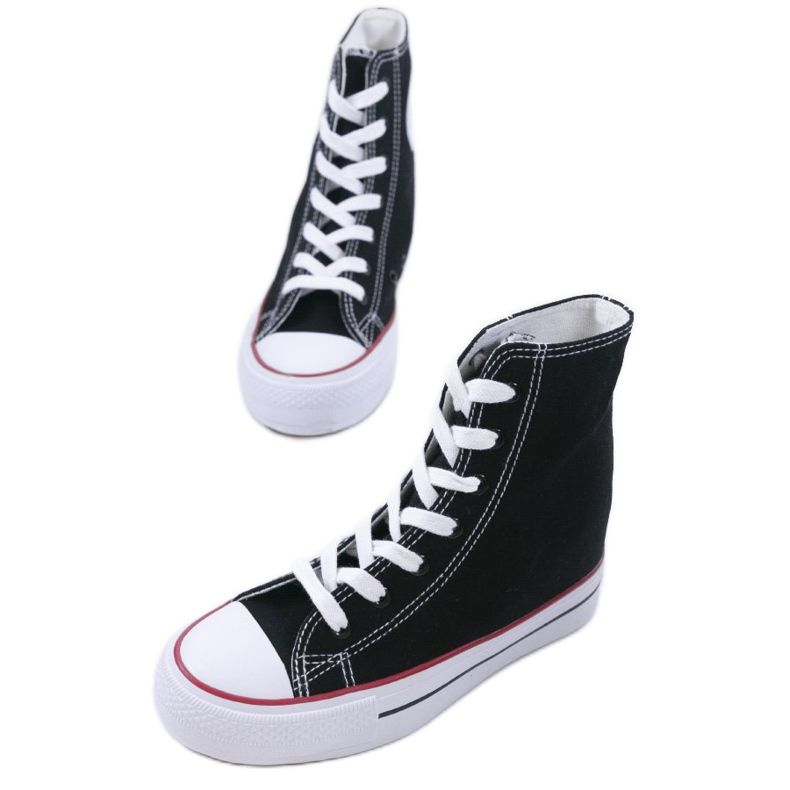 Černé tenisky se šněrovacími klíny B706-1 černá 1 Černé tenisky se šněrovacími klíny B706-1 černá 1