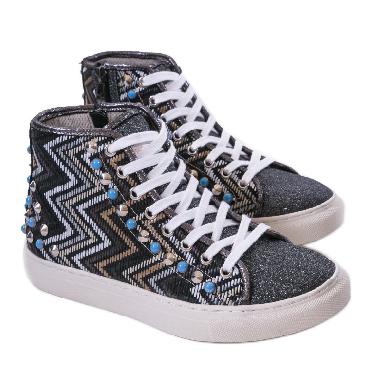 Černé vysoké tenisky bohatě zdobené D17-27027 černá vícebarevný 1