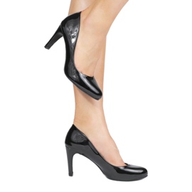 Černé lakované lodičky na sloupku YS-452 černá 1