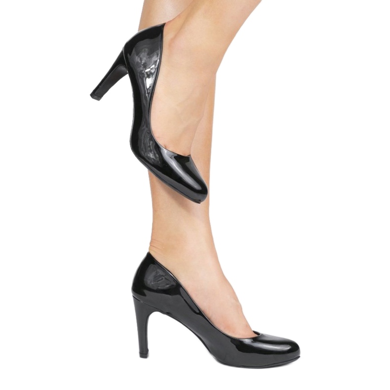 Černé lakované lodičky na sloupku YS-452 černá 1