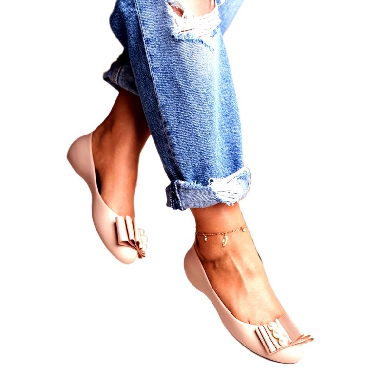 LU BOO Gumové balerínky Meliski se luky béžové Joleen béžový 1