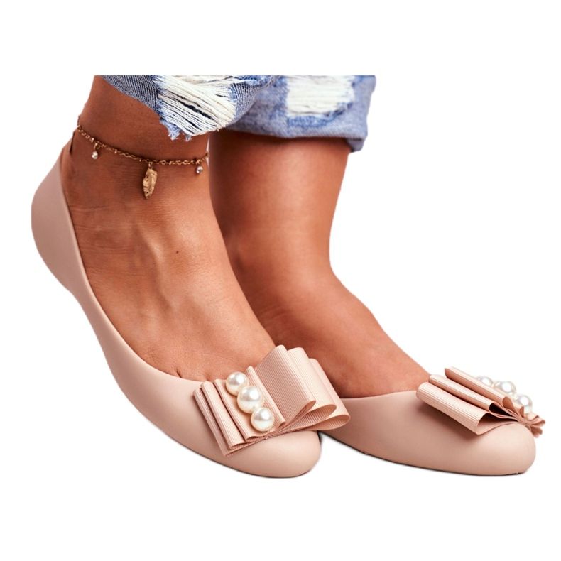 LU BOO Gumové balerínky Meliski se luky béžové Joleen béžový 3